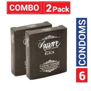 Amore black condom twin pack six pieces total