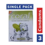 Coral - Mint Flavors Lubricated Natural Latex Condom - Single Pack - 3x1=3pcs
