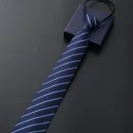 Men's zipper neck tie pre-tied blue and black stripe