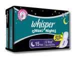 Whisper Maxi Nights XL 317mm sanitary pads with wings 15 pad pack