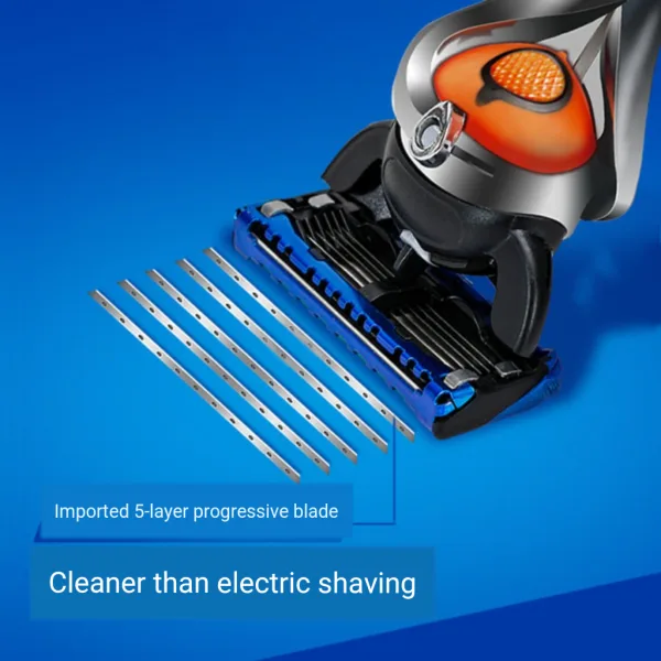 Reusable 5 blade wet shaving cartridge razor with pivoting head