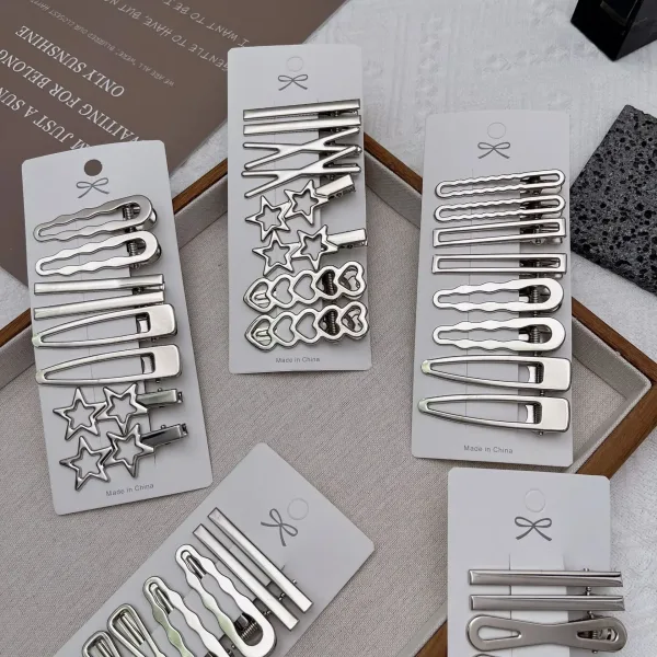 Silver metal duckbill hair clips Y2K style side bang barrettes