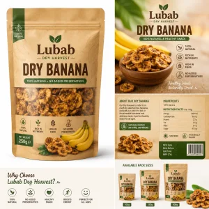 Lubab Dry Harvest premium dried banana natural snack pack