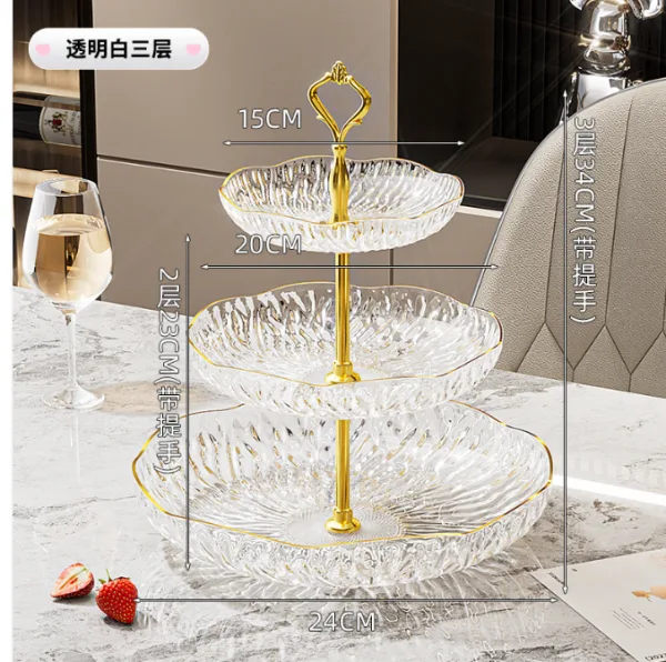 Decorative 3 layer tiered tray for fruit dessert and snacks