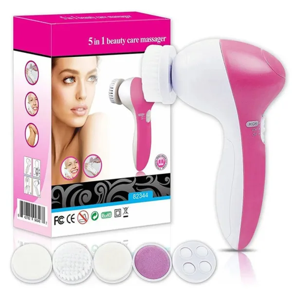 Facial cleansing and massage device with five attachment heads