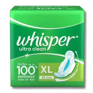Whisper Ultra Clean XL+ sanitary pads pack of 15 napkins with herbal oil