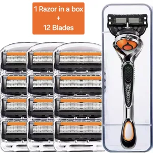 Five blade manual razor for men with ergonomic non-slip handle