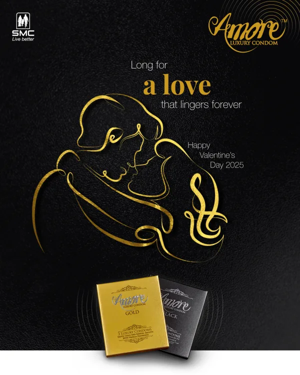 Wide fit black condom from Amore with vanilla scent