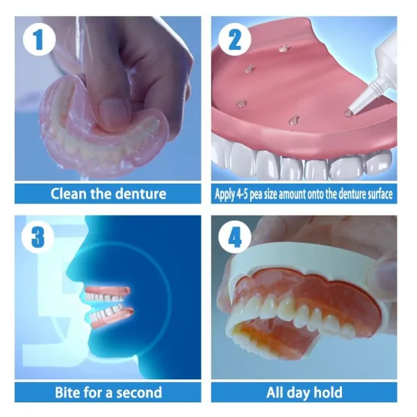 Strong hold denture glue tube for secure all day fitting