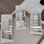 Silver tone flat metal hair clips for bangs and side sections
