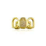 Hip hop CZ teeth grillz 3 tooth cap in gold and silver colour