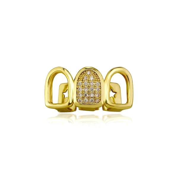 Hip hop CZ teeth grillz 3 tooth cap in gold and silver colour