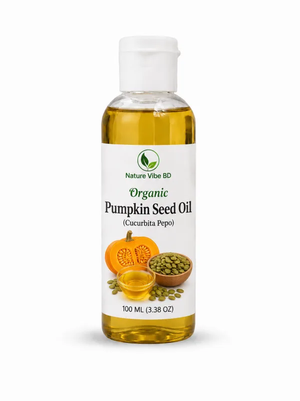 Pure pumpkin seed oil bottle rich in vitamin E for hair care