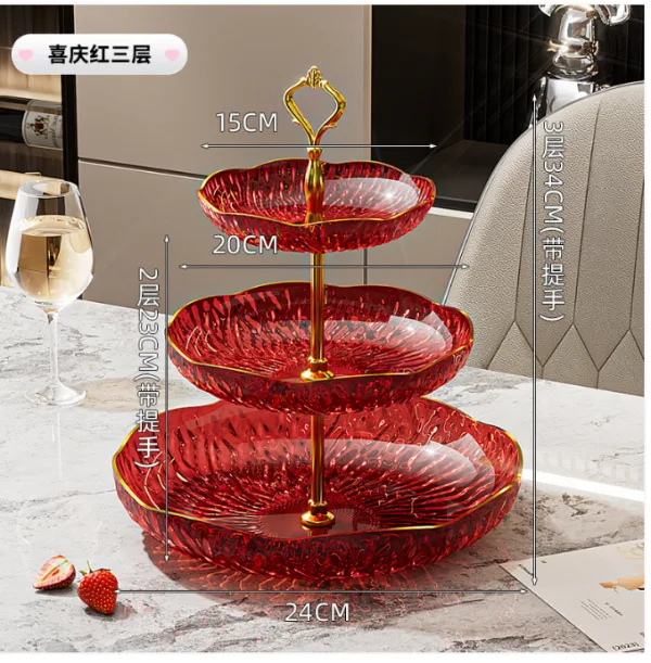 Three tier fruit snack and sweet serving stand for parties