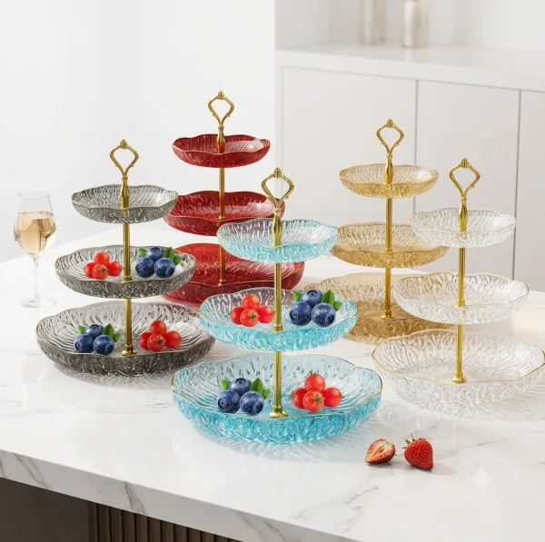 Multi-purpose decorative 3 layer fruit and snack serving tray