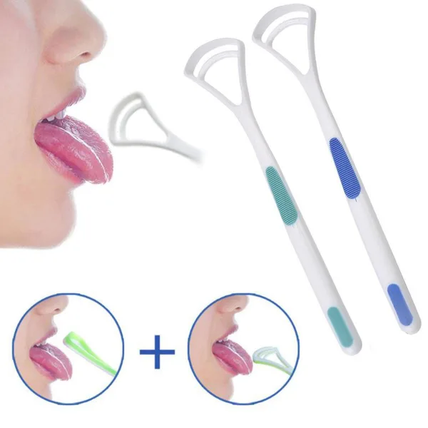 Tongue scraper cleaner set of 2 double-sided oral hygiene tools