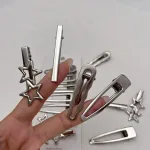 Silver metal duckbill hair clips Y2K style side bang barrettes