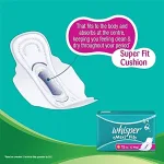 Whisper Maxi Fit L+ sanitary pads with extra large wings 15 pad pack