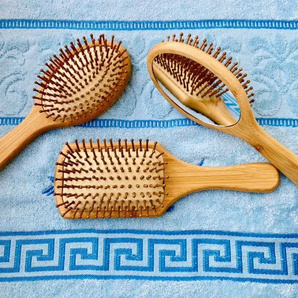 Natural wood comb and bamboo massage brush for all hair types