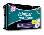 Whisper Maxi Nights XL 317mm sanitary pads with wings 15 pad pack