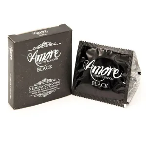 Amore Black Luxury condom 3s pack made in Malaysia 180mm x 60mm