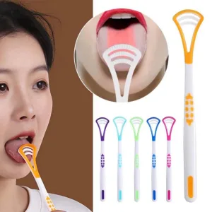 Tongue scraper cleaner set of 2 double-sided oral hygiene tools