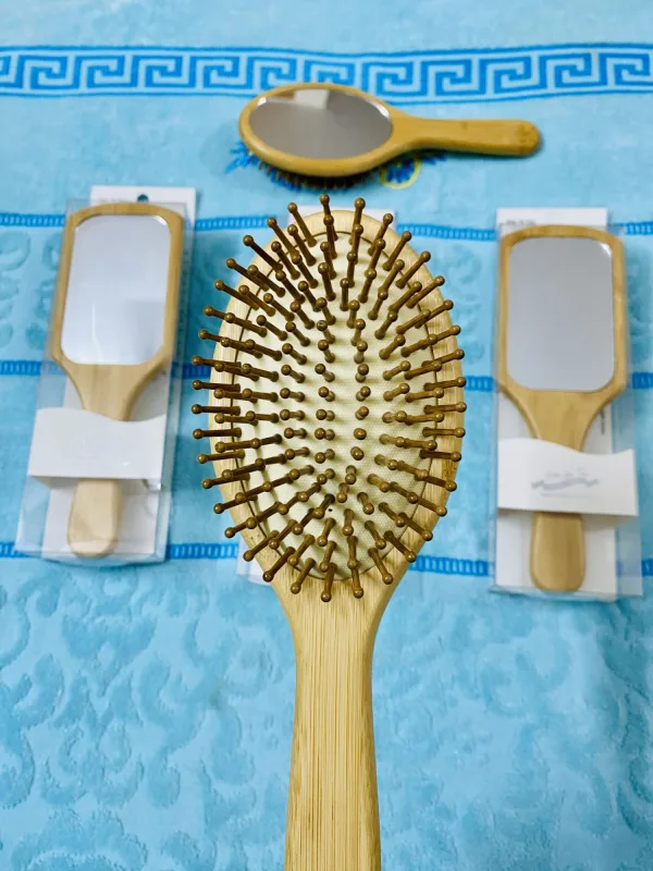 Eco friendly wooden comb with bamboo bristle brush hair care set
