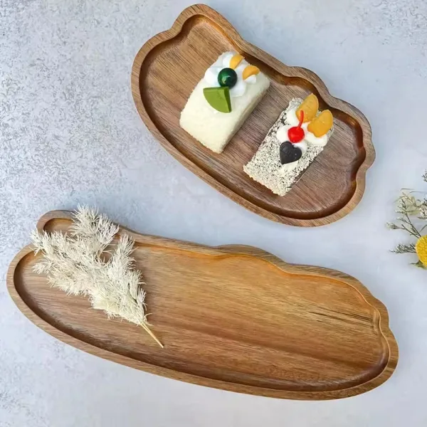Decorative wood tray for bread snacks cake and fruit serving
