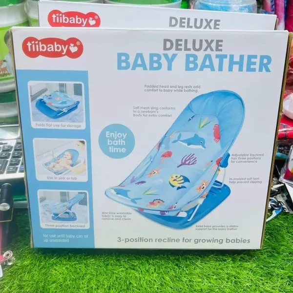 Adjustable baby bather that folds flat for storage