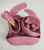 BPA free silicone baby bowl and spoon set for self feeding toddlers