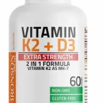 Bronson Vitamin K2 MK-7 Plus Vitamin D3 Extra Strength, 60 Capsules