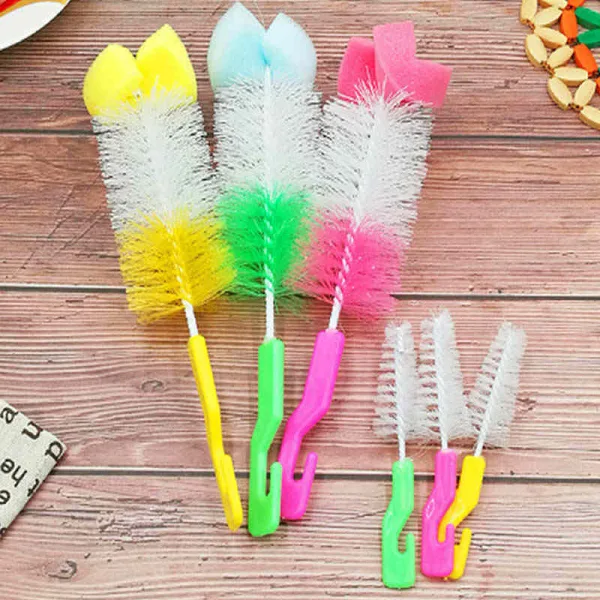 Portable baby feeding bottle cleaning brush set 2 in 1