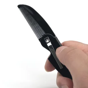 Black folding beard and moustache comb portable pocket size