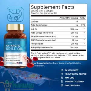 Krill oil omega 3 EPA DHA softgels with astaxanthin 120 count