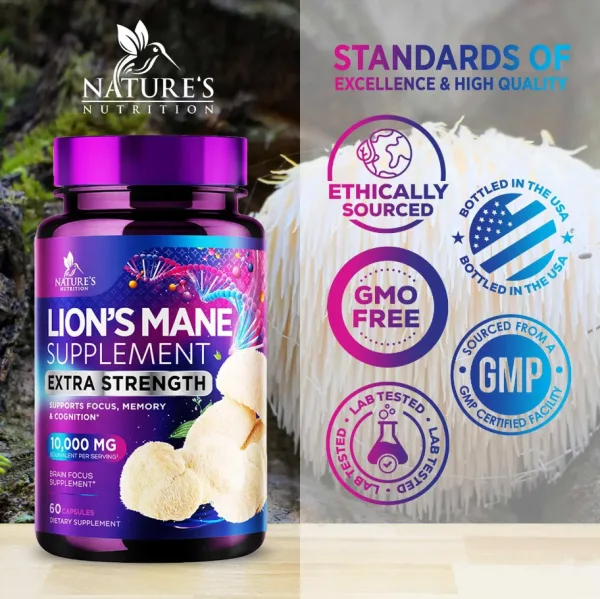Lion's Mane mushroom extract supplement 60 capsules bottle