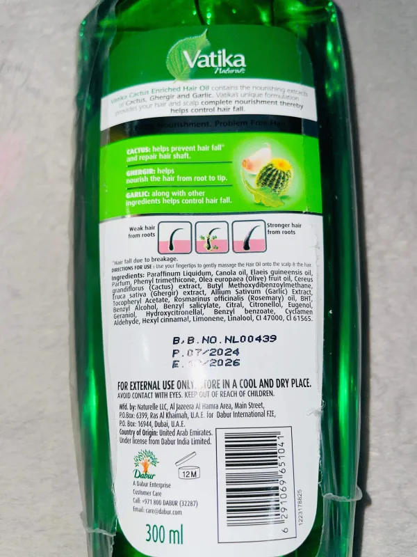Vatika Naturals Cactus Enriched Hair Oil 300ml UAE for hair fall