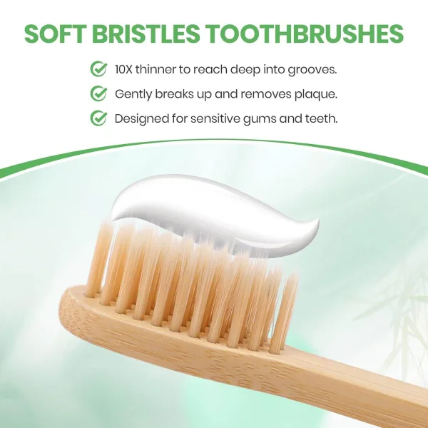 Soft bristle bamboo toothbrush for sensitive teeth and gums