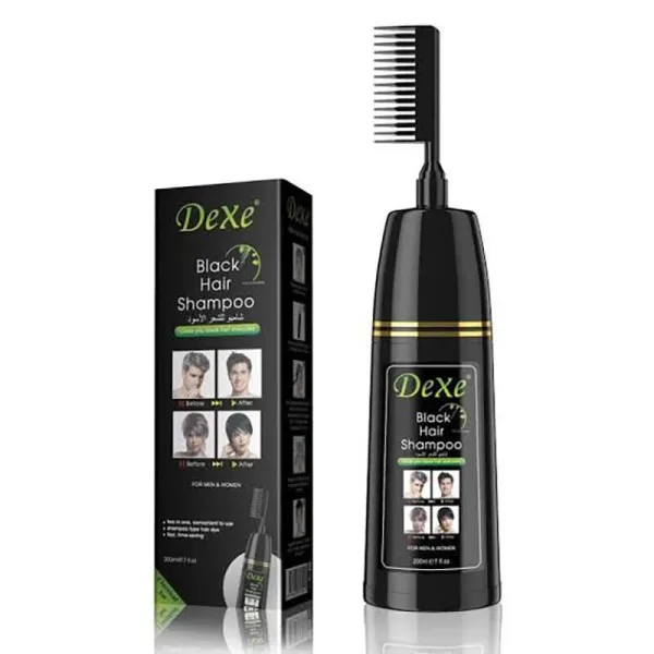 Dexe 5 minute black hair dye shampoo bottle