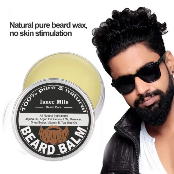 Beard balm conditioner with jojoba oil and vitamin E for men