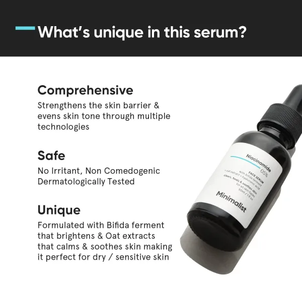 Minimalist 5 percent niacinamide serum for men and women
