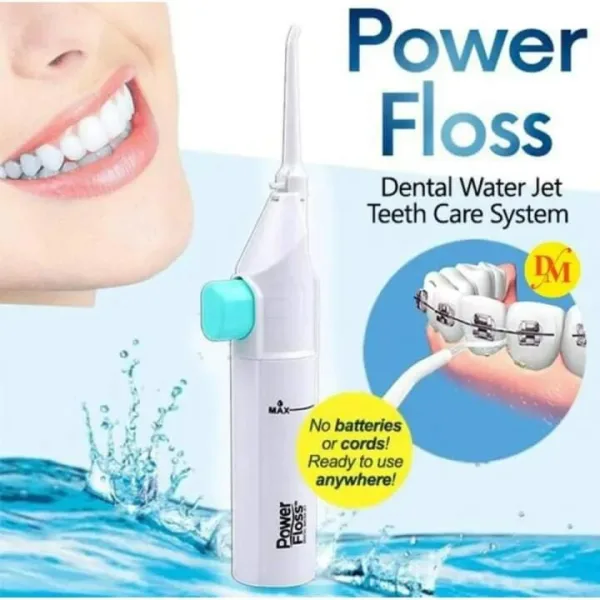 Rechargeable oral irrigator being used along the gumline