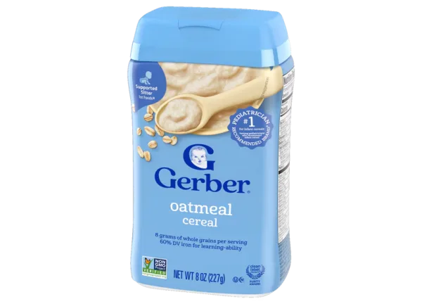Gerber non-GMO whole grain baby oat cereal for supported sitters