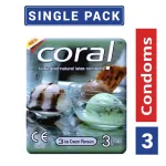 Coral Ice Cream Flavored Lubricated Natural Latex Condom- 3x1- 3 Pieces