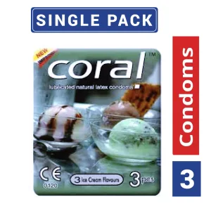 Lubricated natural latex condom in ice cream flavour