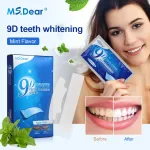 Food grade mint whitening strip applied along the gum edge